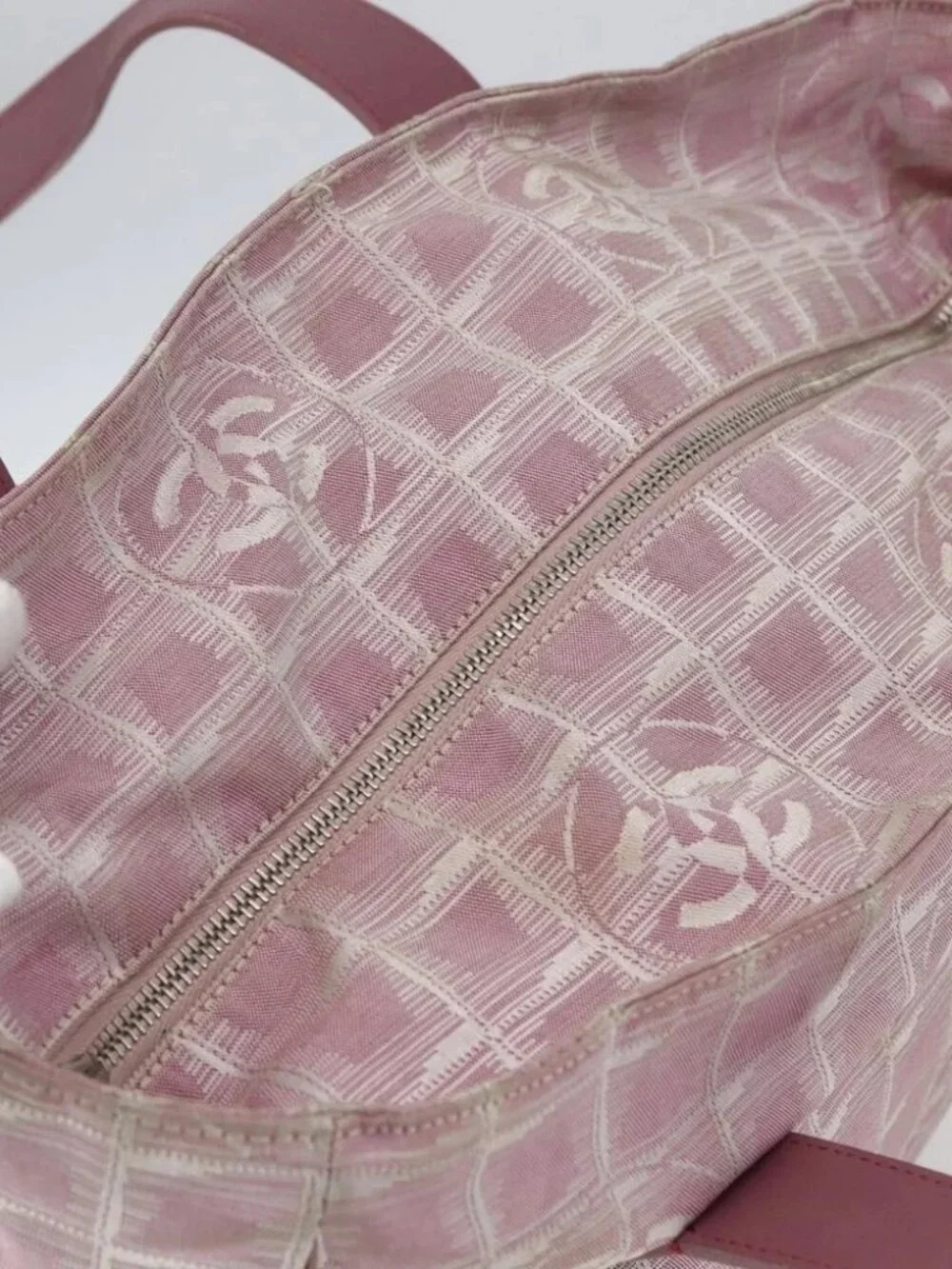 CHANEL New Travel line Tote Bag Pink Silver CC Auth 168739